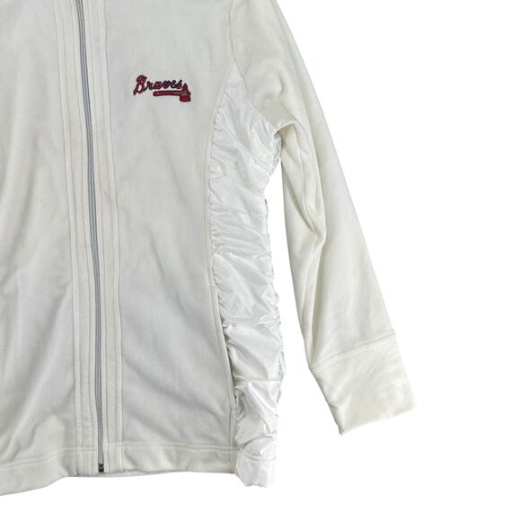 Cutter & Buck White Fleece Ruched Satin Sides Braves Zip Sweatshirt Jacket XL - Picture 5 of 7